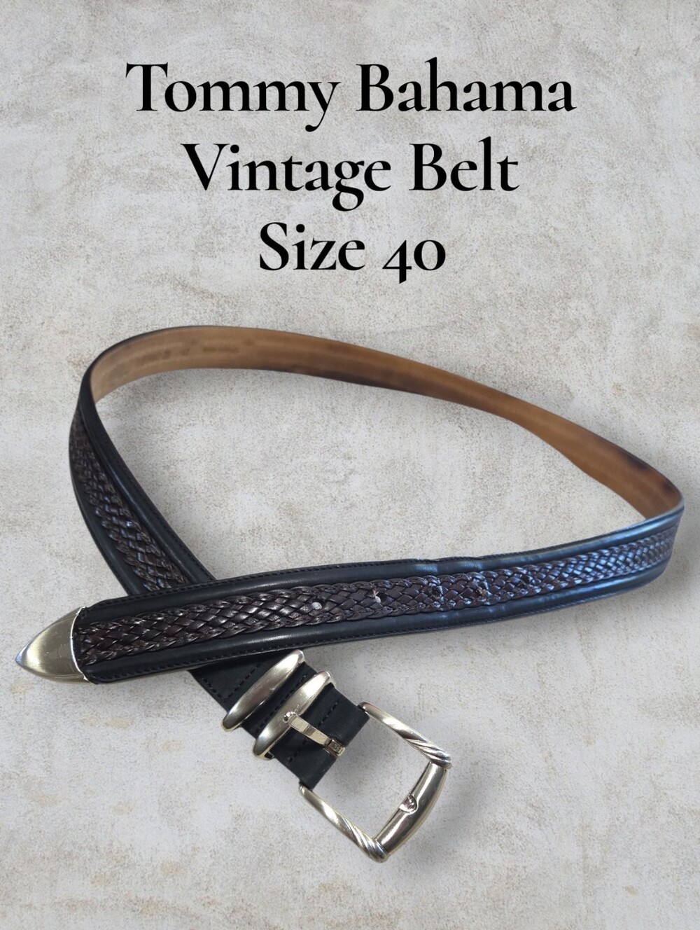 Tommy Bahama Vintage Braided Leather Ranger Belt Size 40 TB4082 Silver Buckle